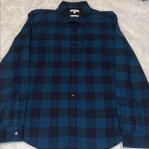 Calvin Klein Men's Navy and Black Plaid Shirt
